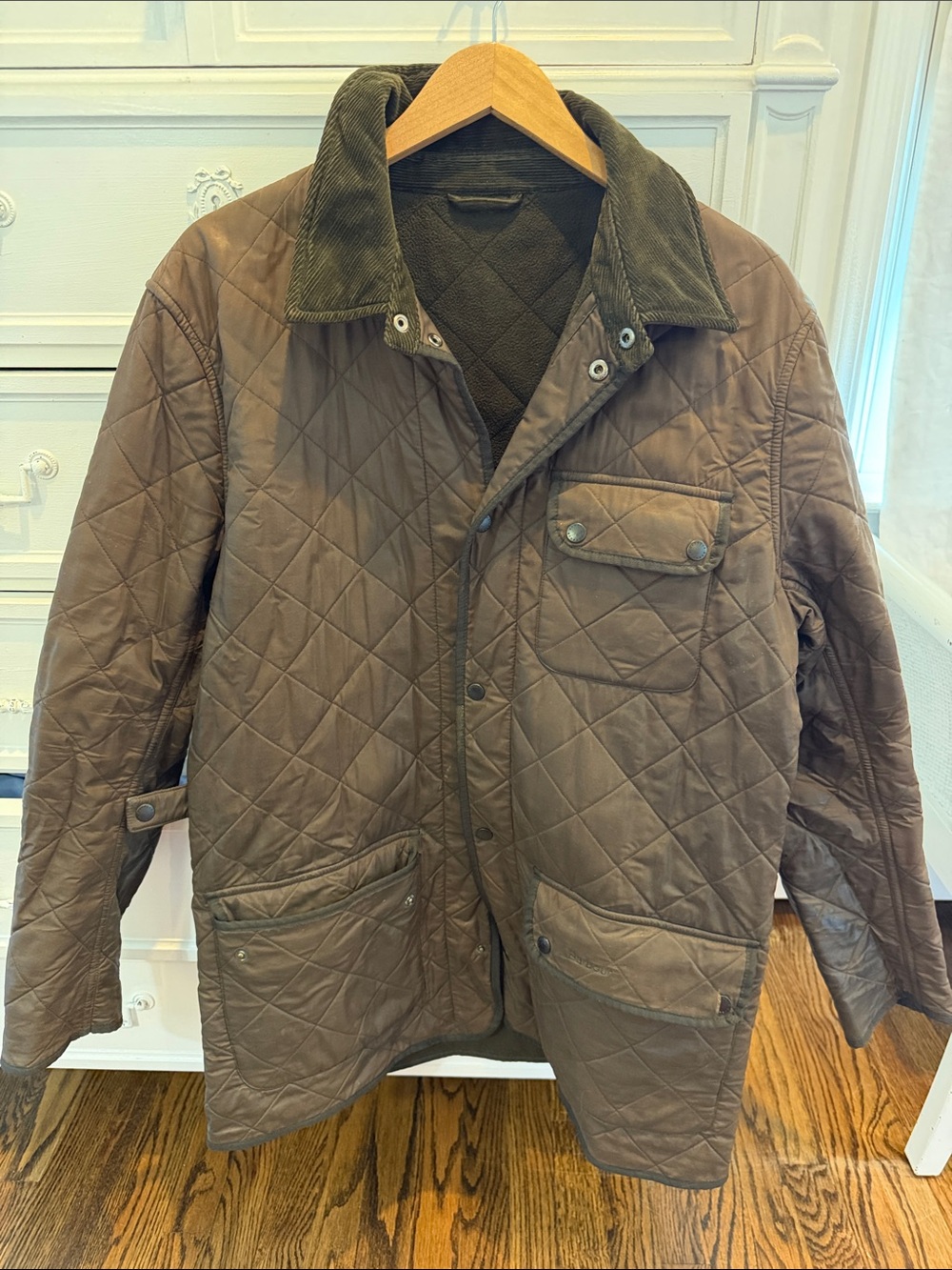 Men's Quilted Brown Jacket with Corduroy Collar
